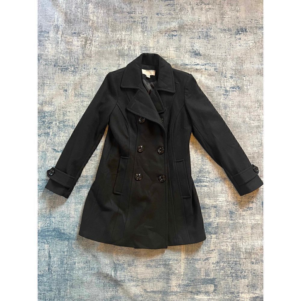 Anne Klein Black Double Breasted Wool Blend Pea Coat Size S - Picture 1 of 11